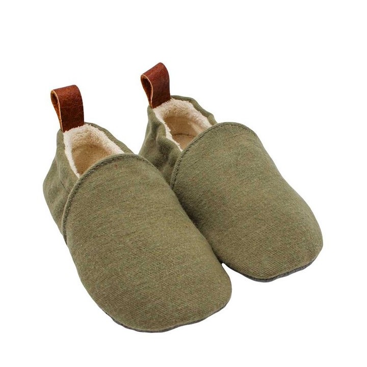 POLOLO Pololo Hausschuhe Barfußschuhe Krabbelschuhe Biobaumwolle Uni Grün Krabbelschuh