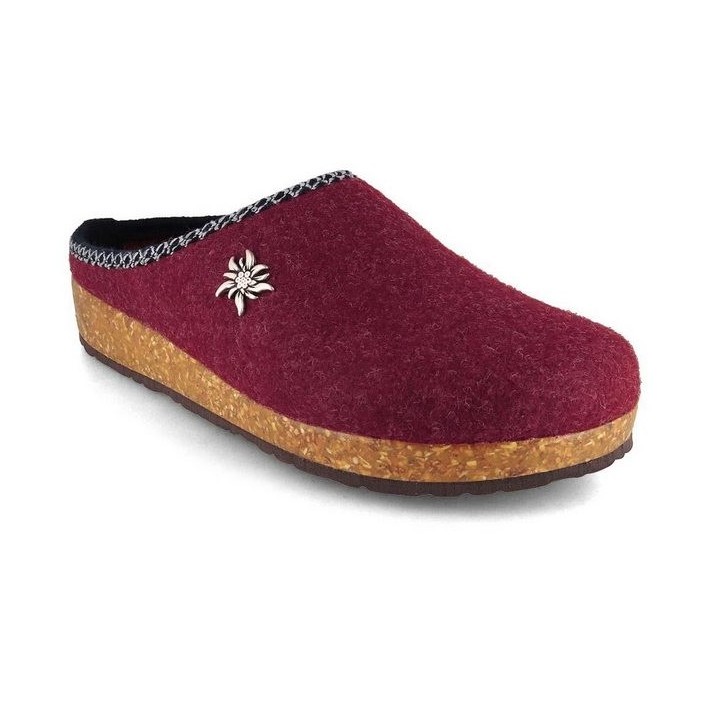 Tuffeln Edelweiß Filz-Pantoffeln vegane Clogs mit Edelweiß Applikation Hausschuh mit Kork-Latex-Fußbett