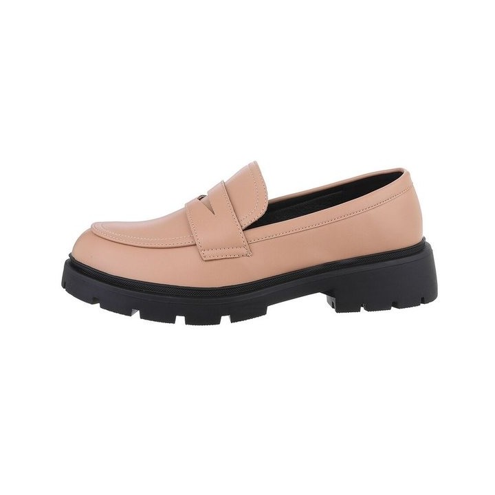 Ital-Design Damen Mokassins Freizeit Slipper (85960541) Blockabsatz Mokassins in Hellbraun