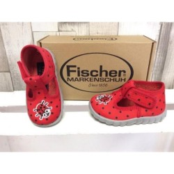 fischer Fischer Mädchen Klett-Hausschuh rot mit Punkten, Marienkäfer Hausschuh