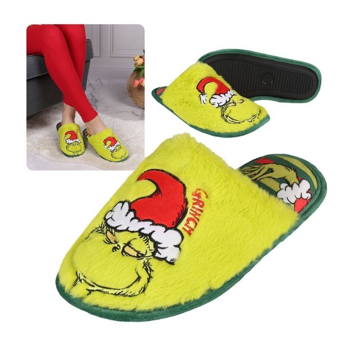 Sarcia.eu Der Grinch Damenhausschuhe, grün, pelzig, 38-39 EU Plüsch Hausschuhe