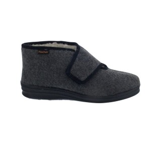Fischer-Markenschuh Fischer Klettverschluß-Hausschuh, Filzloden, anthrazit, Futter echte S Hausschuh