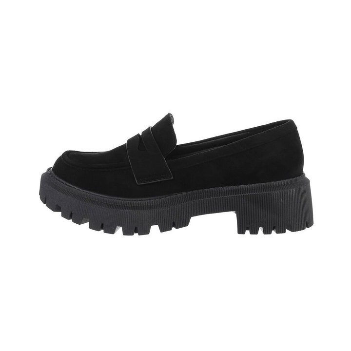 Ital-Design Damen Mokassins Freizeit Slipper (84018708) Blockabsatz Mokassins in Schwarz