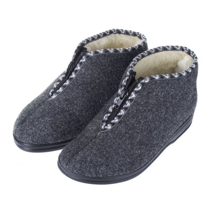 zelbut Damen Winter Filz Hausschuhe Schafwolle Hausstiefel Hüttenschuhe Reißverschluss