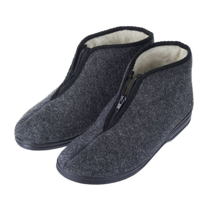 zelbut Herren Winter Filz Hausschuhe Schafwolle Hausstiefel Hüttenschuhe Reißverschluss