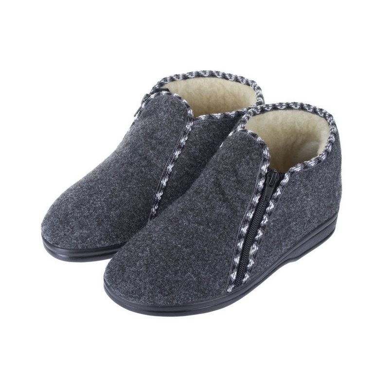 zelbut Damen Winter Filz Hausschuhe Schafwolle Hausstiefel Hüttenschuhe Reißverschluss