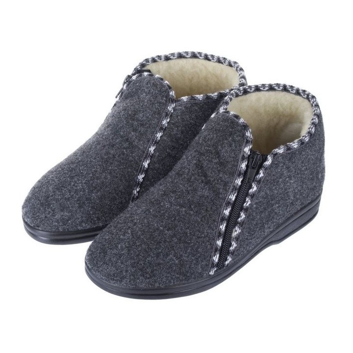 zelbut Damen Winter Filz Hausschuhe Schafwolle Hausstiefel Hüttenschuhe Reißverschluss