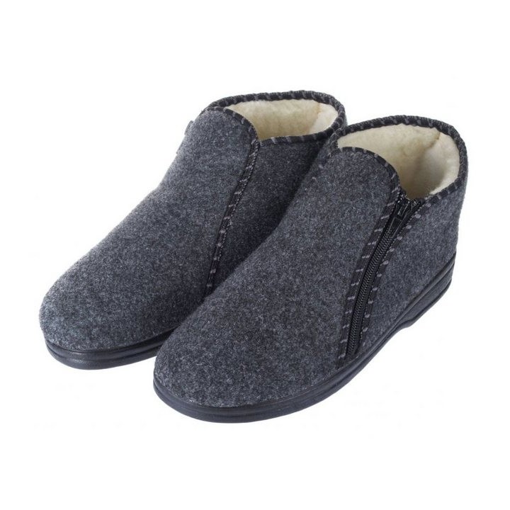 zelbut Herren Winter Filz Hausschuhe Schafwolle Hausstiefel Hüttenschuhe Reißverschluss