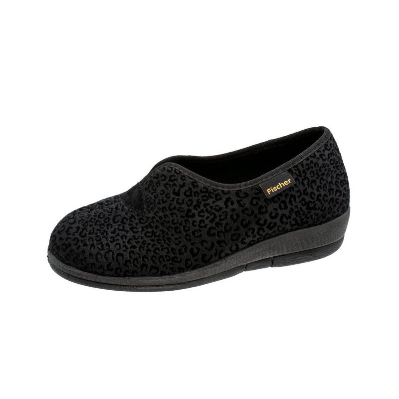 Fischer-Markenschuh Dora Hausschuh Leoprint, Weite H, Frotteefutter, Zum Schlupfen
