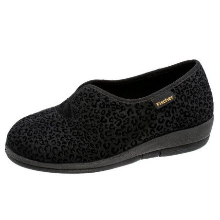 Fischer-Markenschuh Dora Hausschuh Leoprint, Weite H, Frotteefutter, Zum Schlupfen