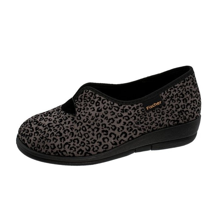 Fischer-Markenschuh Dora Hausschuh Leoprint, Weite H, Frotteefutter, Zum Schlupfen