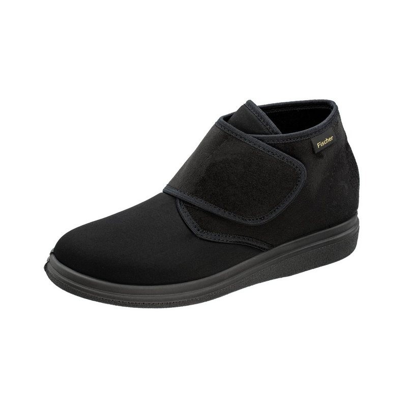 Fischer-Markenschuh Ortho Hausstiefel aus Velour mit Stretch, mit Frotteefutter, Einlegesohle herausnehmbar