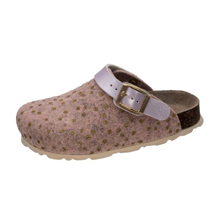 Fischer-Markenschuh Shetland Pantoffel aus Filz, Riemen nach Hinten klappbar, mit gepolstertem Lederfußbett