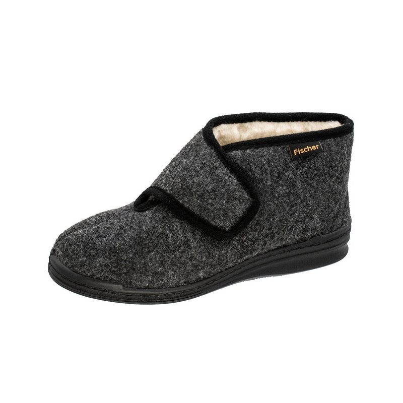 Fischer-Markenschuh Basti Hausschuh mit Klettverschluss, Schurwollfutter, Filz, Weite H