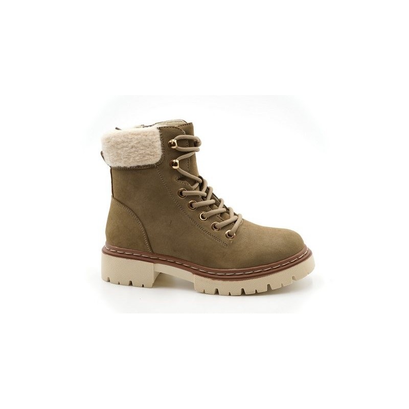 Sonderpostendiscount Damen Boots Khaki gefüttert KA23-226 Bootsschuh