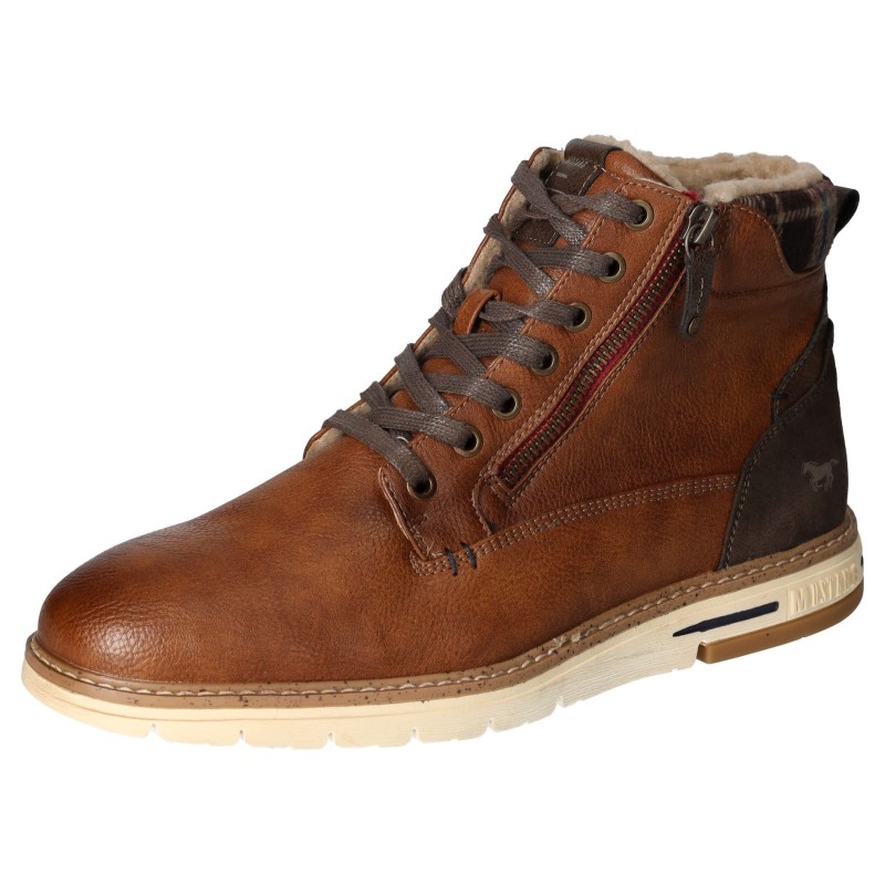 Mustang Shoes Winterboots, Schnürboots, Casual-Stiefelette mit kariertem Einsatz am Schaftrand