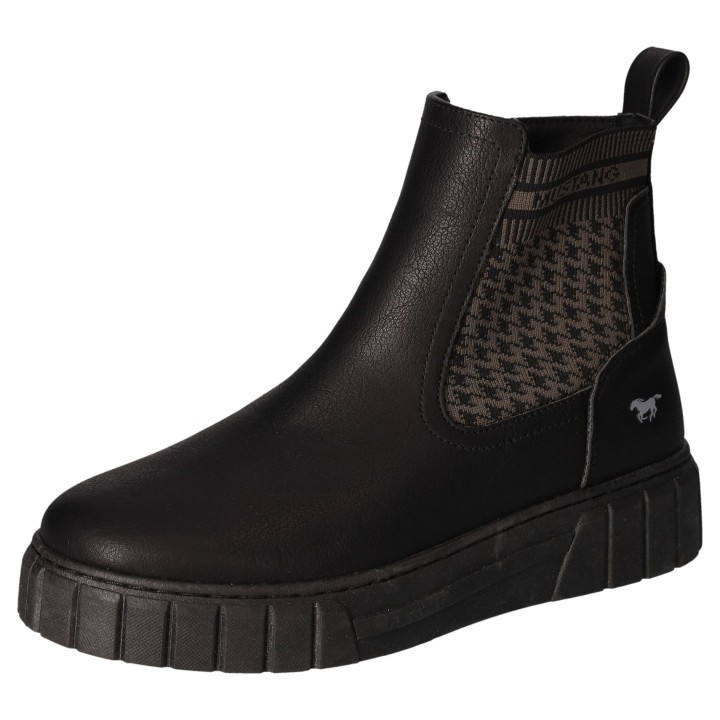 Mustang Shoes Plateaustiefelette, Reißverschluss-Stiefelette mit elastischem Strick-Einsatz außen