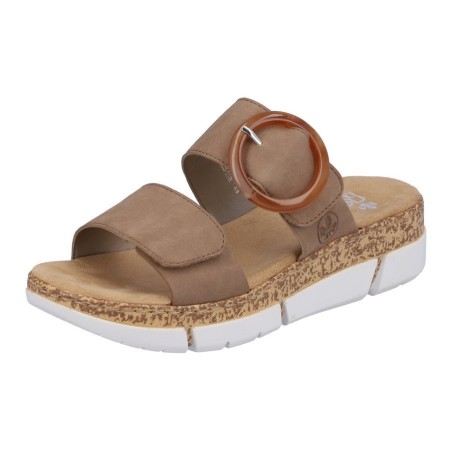 Rieker Pantolette, Keilabsatz, Sommerschuh, Schlappen mit moderner Zierschnalle