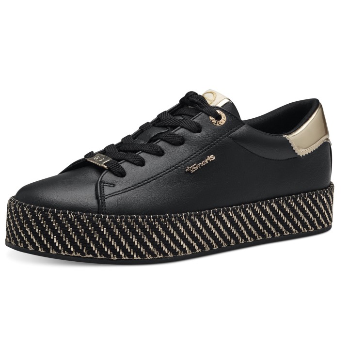 Damen Low Sneaker Low Top 1-23713-42 Schwarz 048 Black/Gold ... 37
