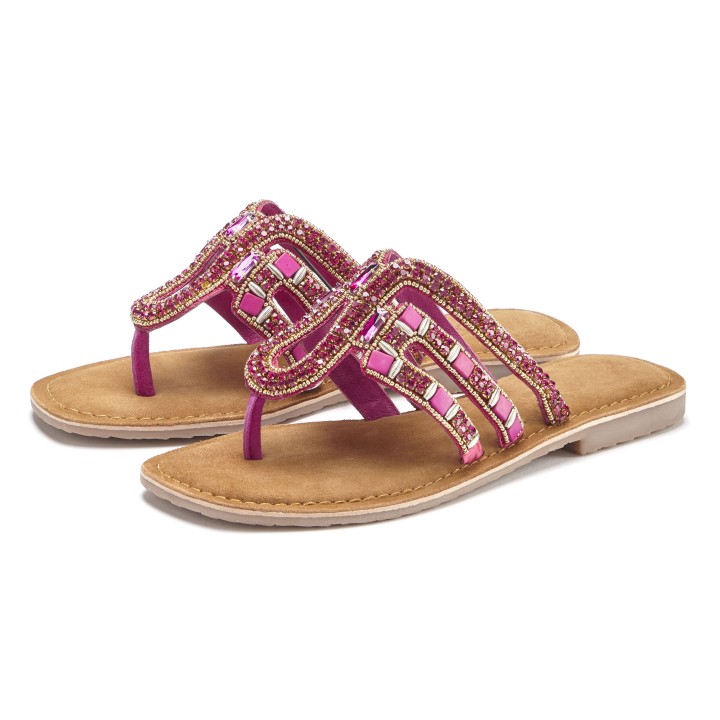 Vivance Zehentrenner, Sandale, Pantolette aus Leder mit Schmucksteinchen