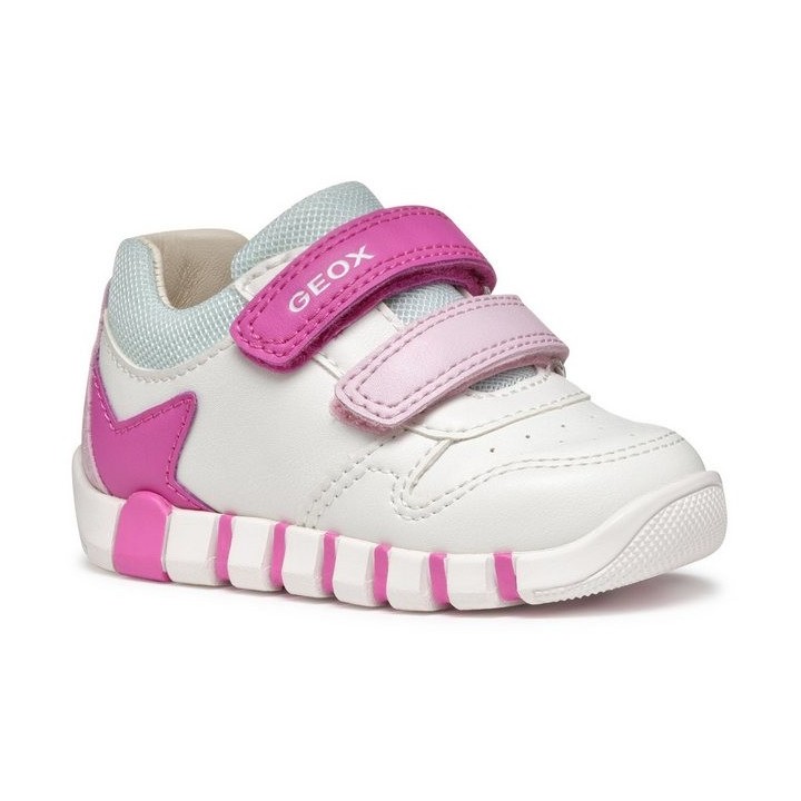 Geox B IUPIDOO GIRL Lauflernschuh, Sneaker, Klettschuh, Mädchenschuh mit großem Stern an der Ferse
