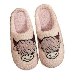 Refttenw Flauschige Hausschuh Herren Winter Lustige Hausschuhe Damen Plüsch Hausschuhe Bullenkopf-Khaki