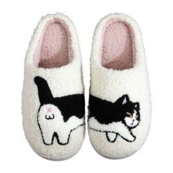 Refttenw Flauschige Hausschuh Herren Winter Lustige Hausschuhe Damen Plüsch Hausschuhe Kuhkatze