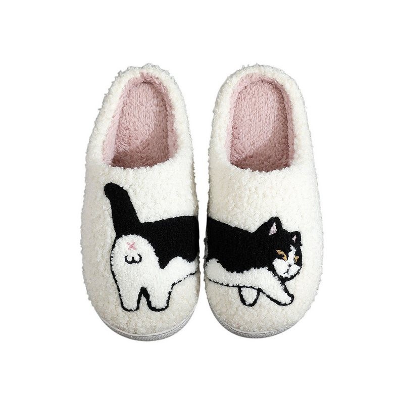 Refttenw Flauschige Hausschuh Herren Winter Lustige Hausschuhe Damen Plüsch Hausschuhe Kuhkatze
