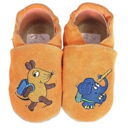 HOBEA-Germany Kitaschuhe Maus mit Elefant Schule apricot 20/21 (12 - 18 Monate) Lauflernschuh