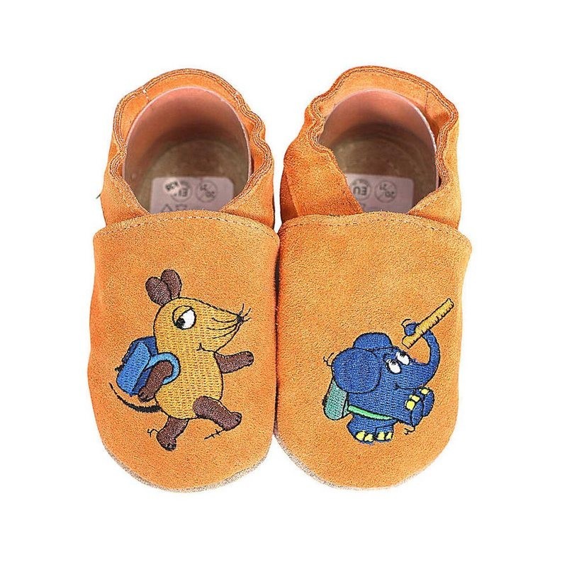 HOBEA-Germany Kitaschuhe Maus mit Elefant Schule apricot 20/21 (12 - 18 Monate) Lauflernschuh