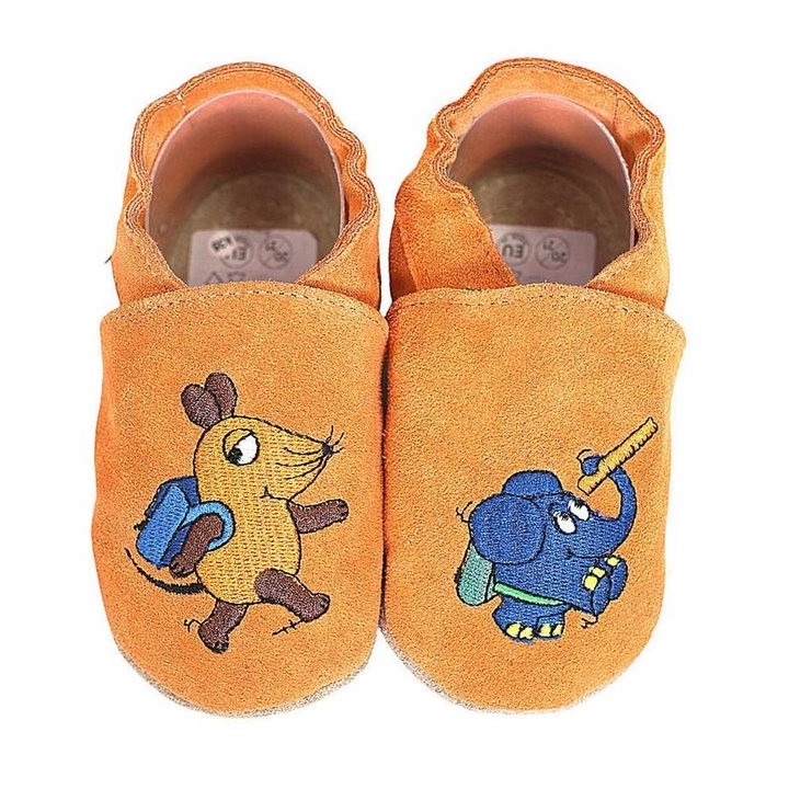HOBEA-Germany Kitaschuhe Maus mit Elefant Schule apricot 20/21 (12 - 18 Monate) Lauflernschuh