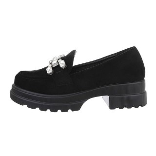 Ital-Design Damen Mokassins Freizeit Slipper Blockabsatz Mokassins in Schwarz