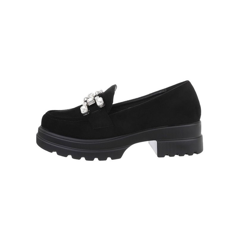 Ital-Design Damen Mokassins Freizeit Slipper Blockabsatz Mokassins in Schwarz