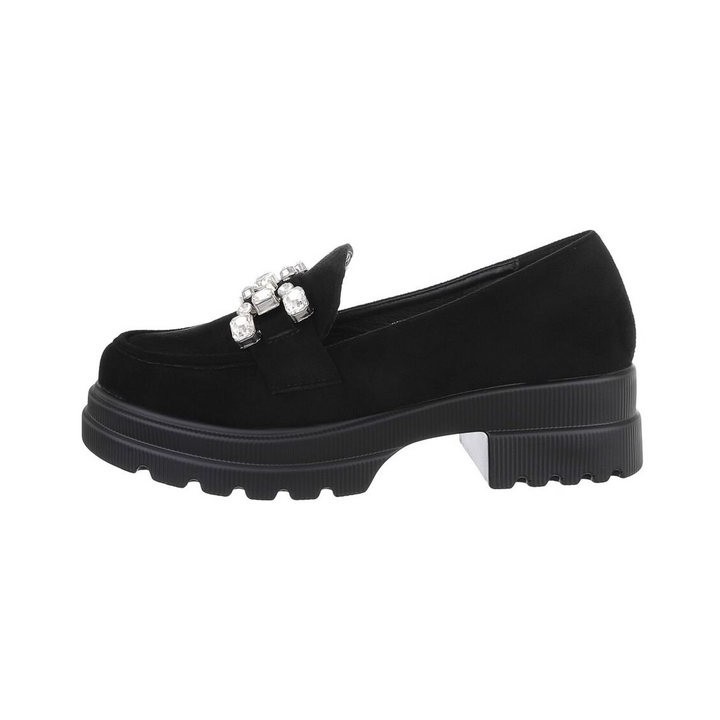 Ital-Design Damen Mokassins Freizeit Slipper Blockabsatz Mokassins in Schwarz