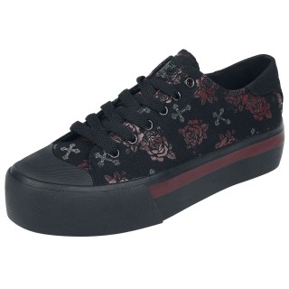 Rock Rebel by EMP - Rock Sneaker - LowCut Plateau Sneaker mit Kreuz und Rosen Print - EU37 bis EU41 - für Damen - Größe EU37