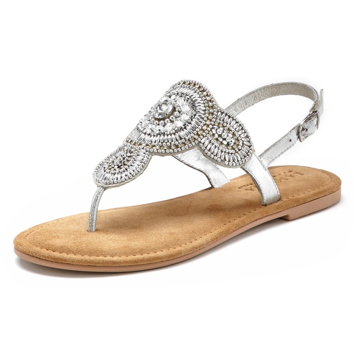 LASCANA Zehensteg-Sandale mit aufwendiger Verzierung und softer Lederinnensohle