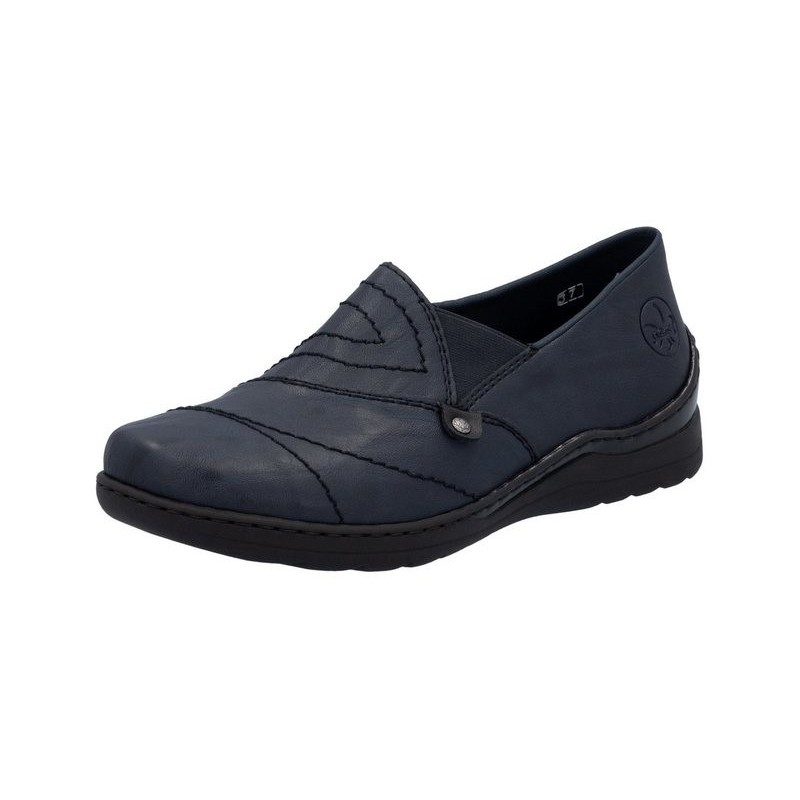 Rieker Slipper, Schlupfschuh, Halbschuh, Slip on mit Stretcheinsatz und Ziersteppung
