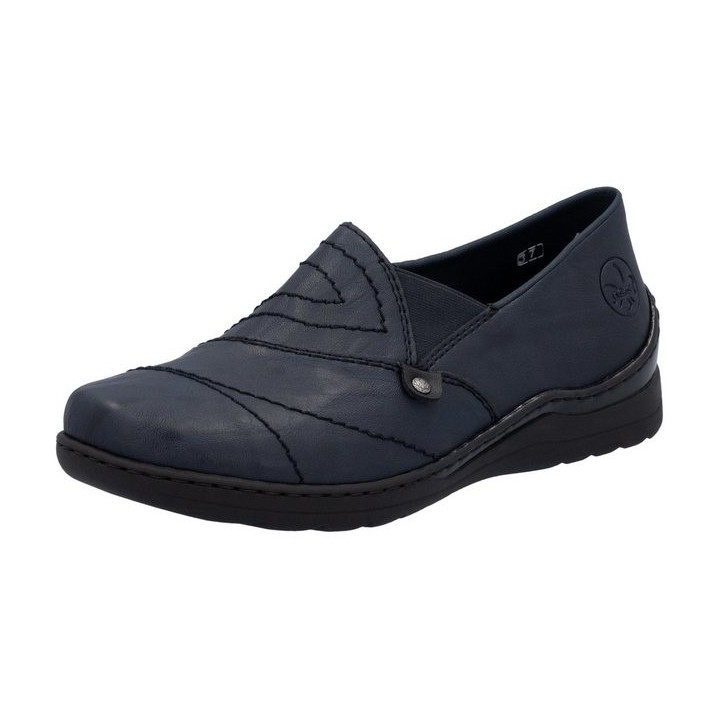 Rieker Slipper, Schlupfschuh, Halbschuh, Slip on mit Stretcheinsatz und Ziersteppung