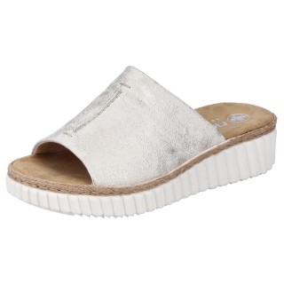 Rieker Pantolette, Keilabsatz, Sommerschuh, Schlappen mit Juterahmen an der Laufsohle