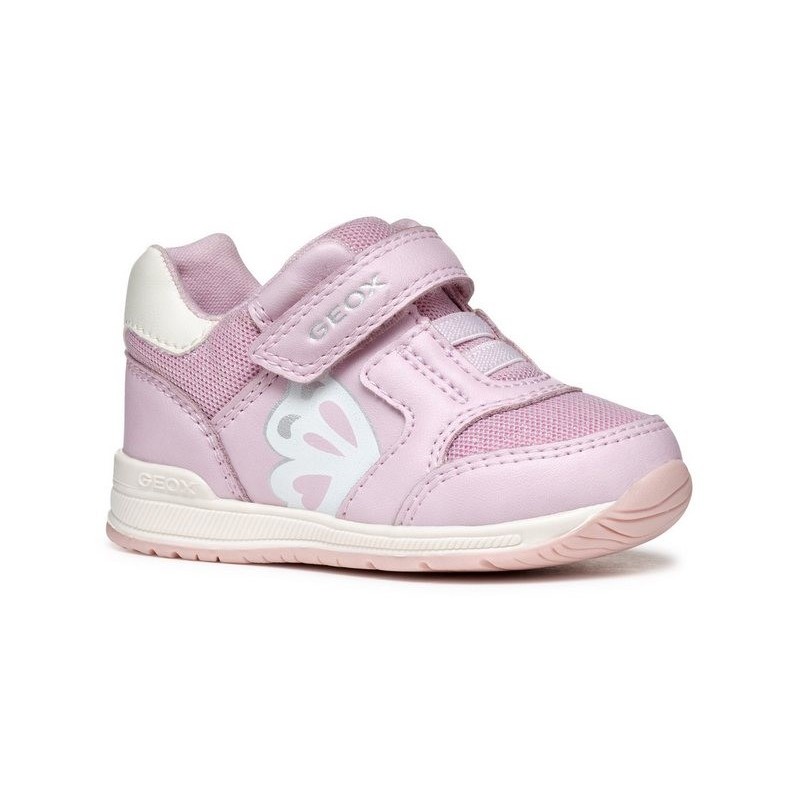 Geox B RISHON GIRL Lauflernschuh, Klettschuh, Mädchenschuh mit feinem Glitzer und Schmetterlings Motiv