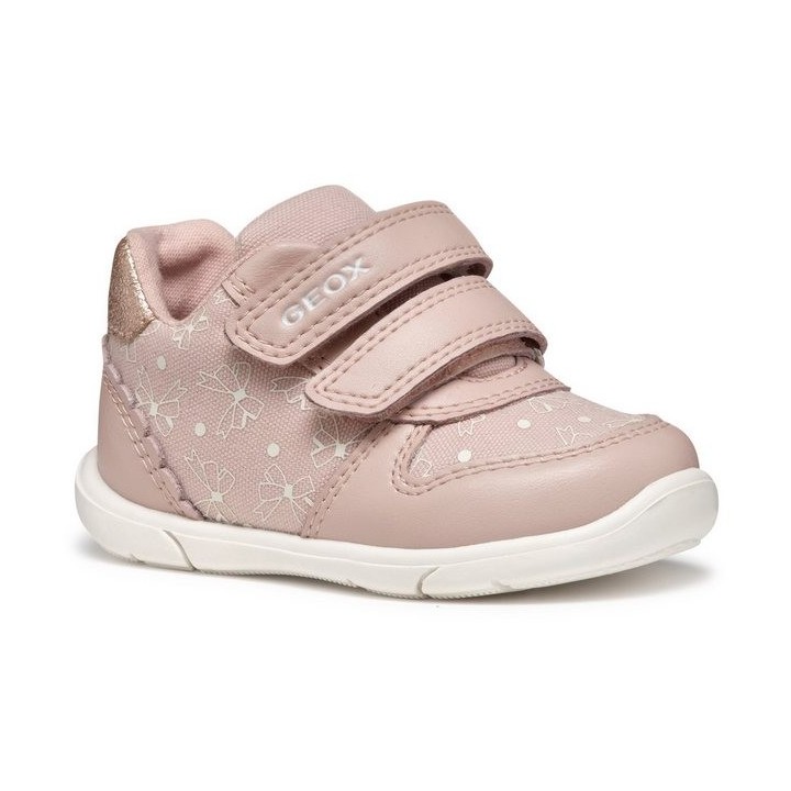 Geox B ZAPITO GIRL Lauflernschuh, Festtagsschuh, Klettschuh mit Schleifchen bedruckt und Glitzer