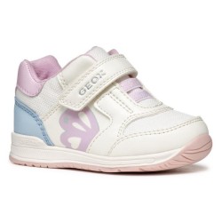 Geox B RISHON GIRL Lauflernschuh, Klettschuh, Mädchenschuh mit feinem Glitzer und Schmetterlings Motiv