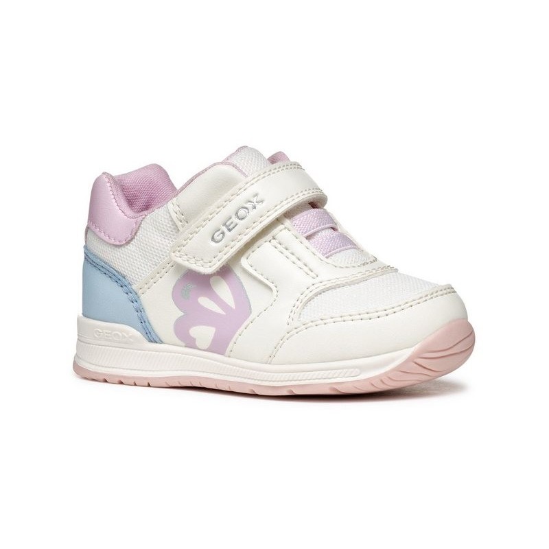 Geox B RISHON GIRL Lauflernschuh, Klettschuh, Mädchenschuh mit feinem Glitzer und Schmetterlings Motiv