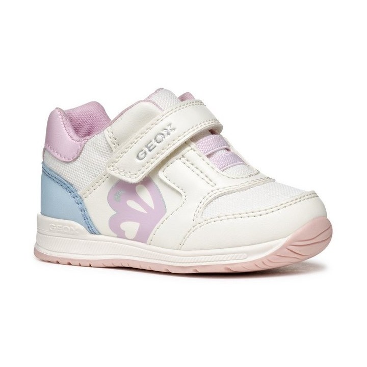 Geox B RISHON GIRL Lauflernschuh, Klettschuh, Mädchenschuh mit feinem Glitzer und Schmetterlings Motiv