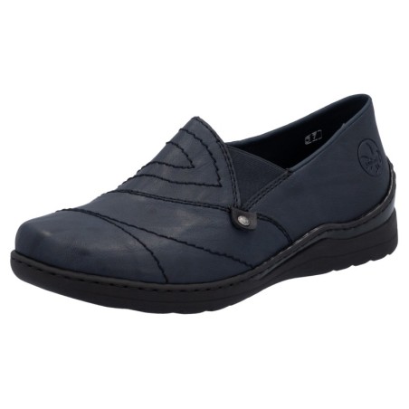 Rieker Slipper, Schlupfschuh, Halbschuh, Slip on mit Stretcheinsatz und Ziersteppung