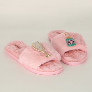 Geschenkbox Slipper Rosa mit Broschen Champange Turquoise, 40/41 Slipper Pinker Plüschslipper für ultimativen Komfort