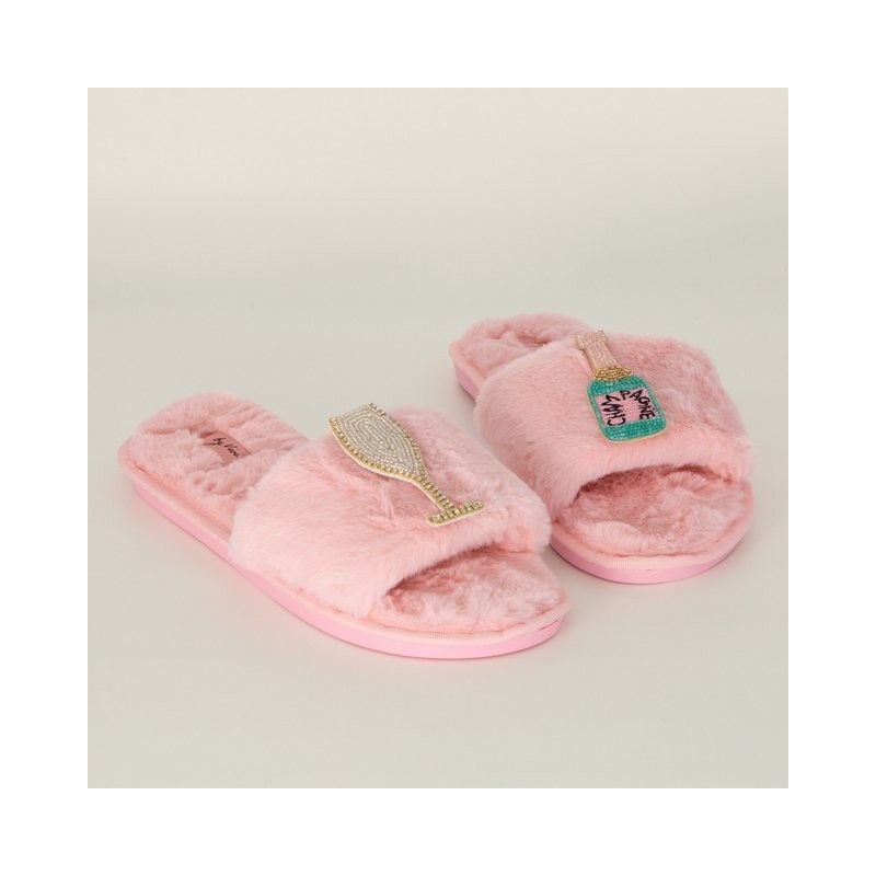 Geschenkbox Slipper Rosa mit Broschen Champange Turquoise, 40/41 Slipper Pinker Plüschslipper für ultimativen Komfort