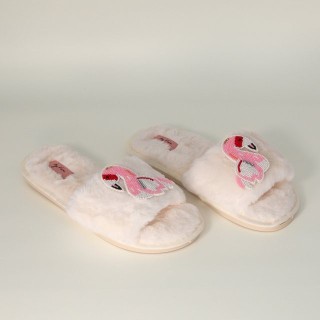 Geschenkbox Slipper Weiß mit Brosche Pink Flamingo, 38/39 Slipper (mit Brosche Pink Flamingo) mit Brosche Pink Flamingo