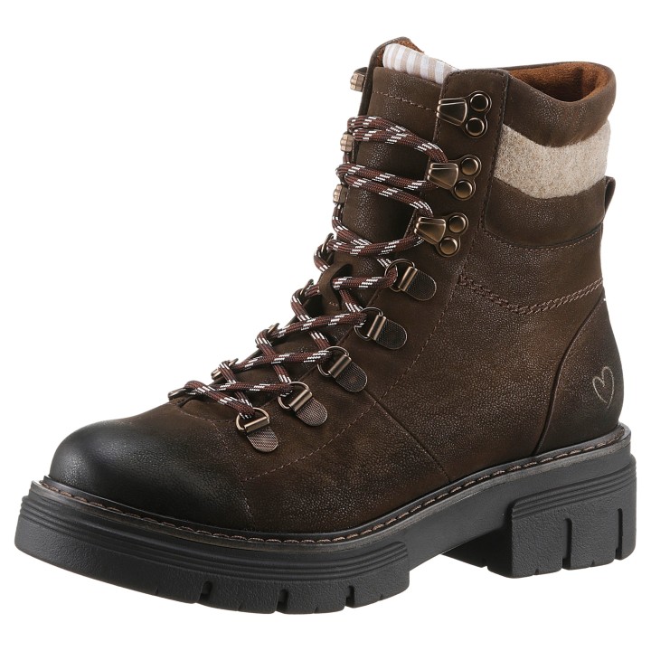 MARCO TOZZI Schnürboots, Blockabsatz, Outdoormode, Stiefelette in Bergsteiger Optik