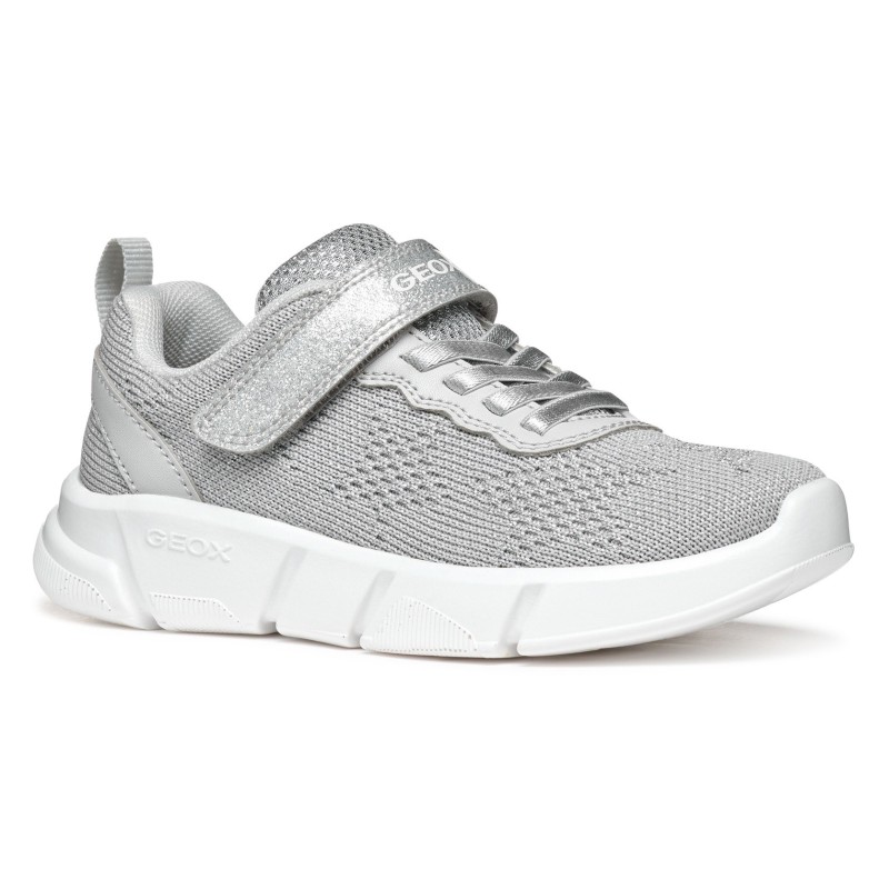Geox Sneaker »J ARIL GIRL«, Knitwear Sneaker, Klettschuh mit glitzerndem Klettriegel